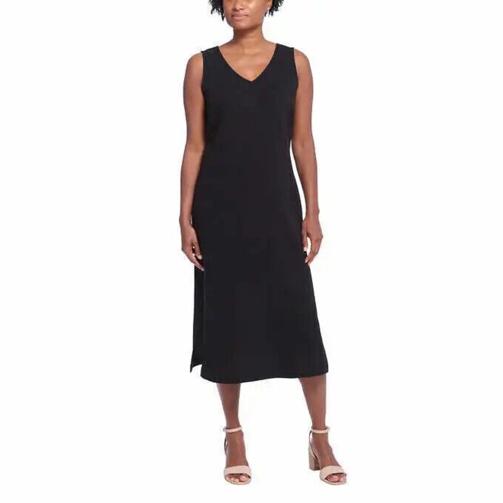 Briggs Ladies V-Neck Sleeveless Long Dress - Gauze Fabric Black Size Large